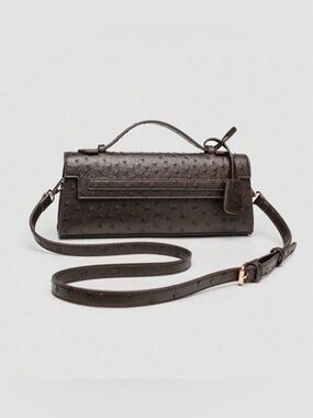 Women's Dark Brown Ostrich Textured Top-Handle Crossbody Bag